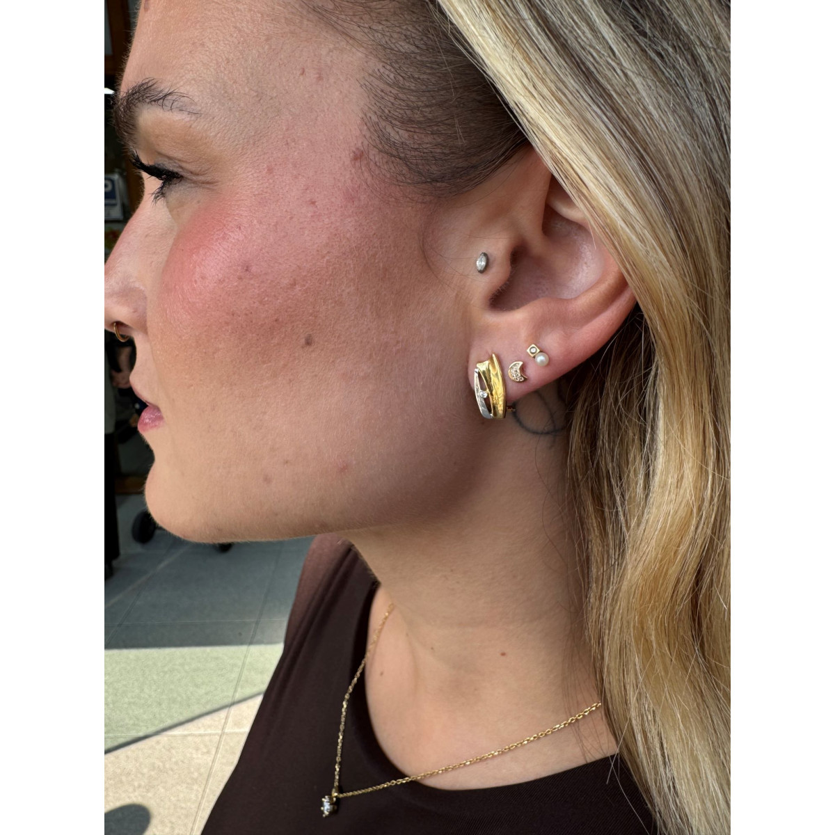 Pendientes BICOLOR – Oro Combinado 18kt con Circonita
