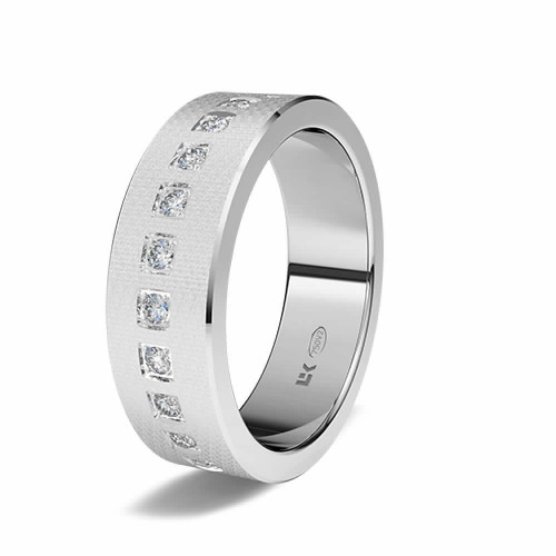 Anillo de aniversario de oro blanco 18K de forma recta y acabado especial