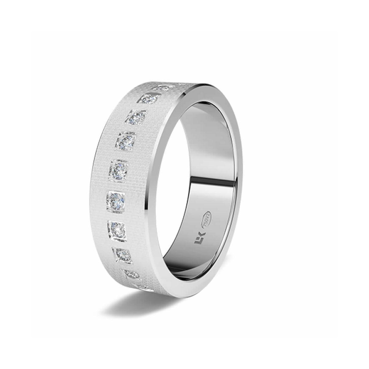 Anillo de aniversario de oro blanco 18K de forma recta y acabado especial