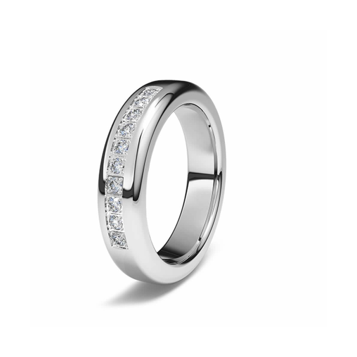 Anillo de compromiso de oro blanco 18K forma semirectangular